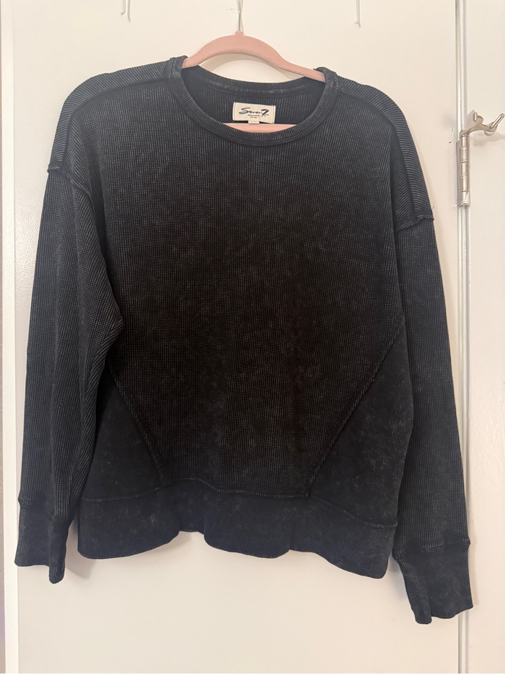 Seven7 Washed Black Crewneck Sweater